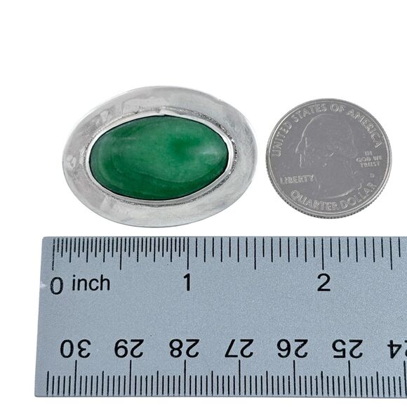 1940's Mexico Barrera Sterling Silver 925 Green Malachite Cabochon Pin Brooch - Picture 6 of 6